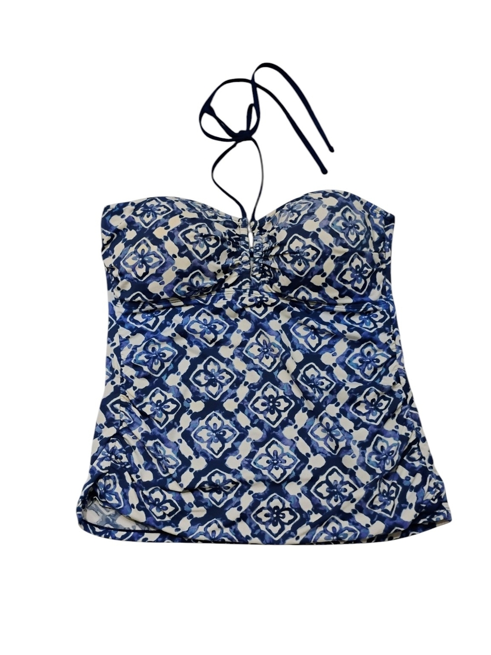 Lauren Ralph Lauren Blue and White Patterned Halter Tankini Top SZ 10